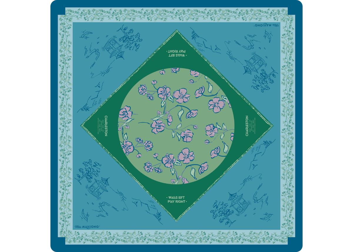 CHERRY BLOSSOM MAHJONG PLAYING MAT IN MALACHITE