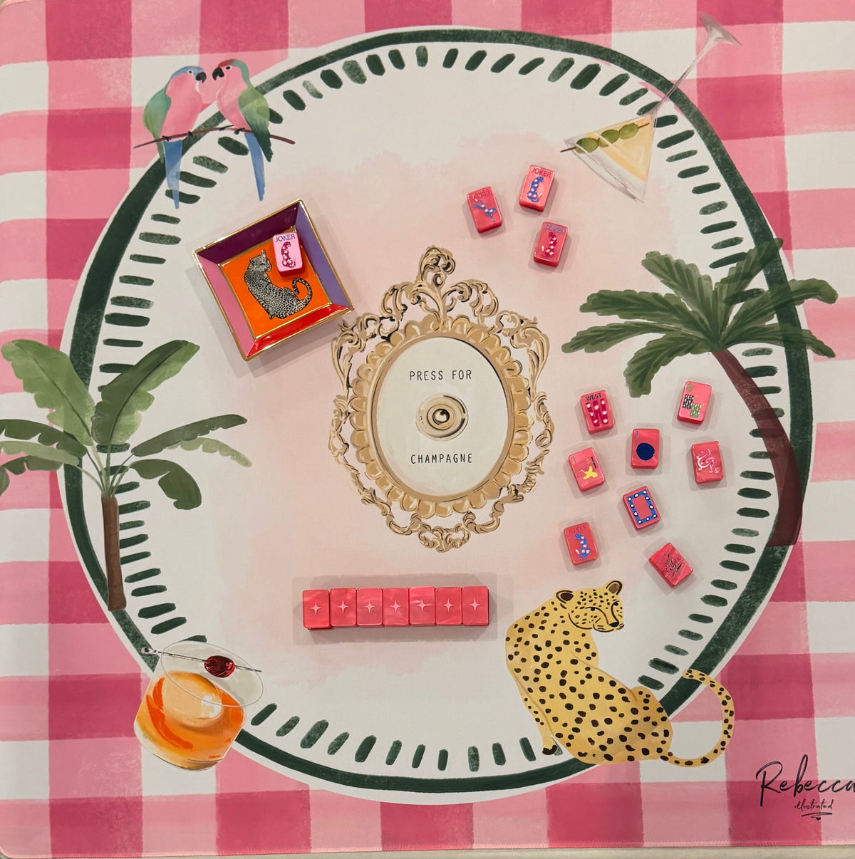 Pink Gingham-Mahjong Mat