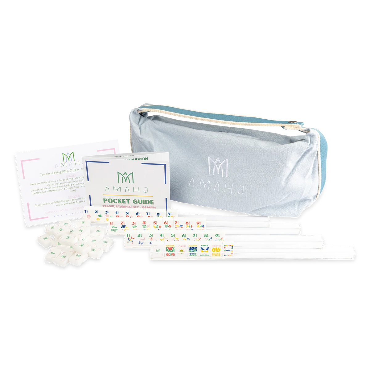 Amahj Line
Garden Stamped Travel Mahjong bundle with Mat