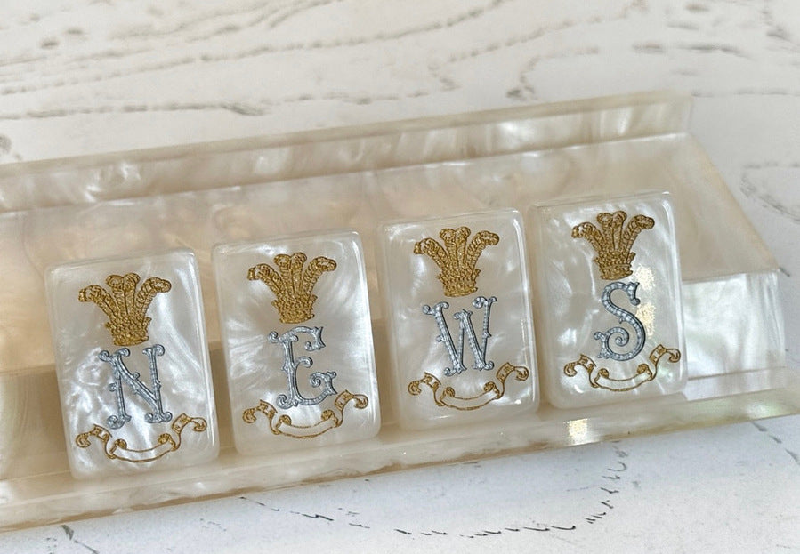 Club Mah Jenn D'or White Mother Of Pearl Silver & Gold Tile Set