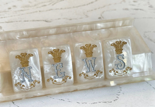 Club Mah Jenn D'or White Mother Of Pearl Silver & Gold Tile Set