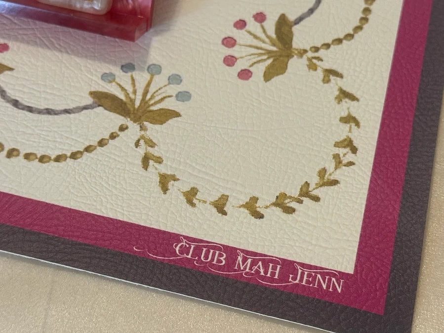 Club Mah Jenn D'or Flower Leatherette Mat - Jewel Tone 33”x33”