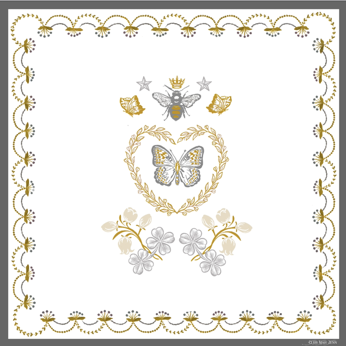 Club Mah Jenn D'or Flower Leatherette Mat - Silver & Gold 33”x33”