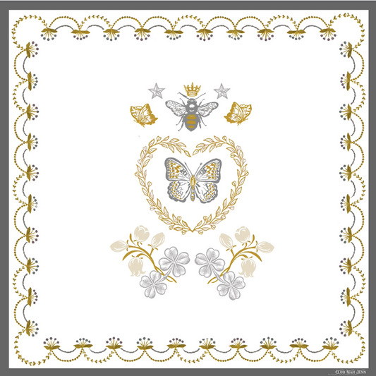 Club Mah Jenn D'or Flower Leatherette Mat - Silver & Gold 33”x33”